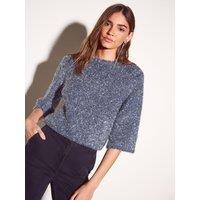 Friends Like These Womens Tinsel 3/4 Sleeve Sparkle T-Shirt - Blue