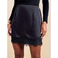 Friends Like These Womens Satin Lace Hem Mini Skirt - Black