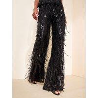 Friends Like These Womens Sequin Fringe Tassel Wide Leg Trousers - Black