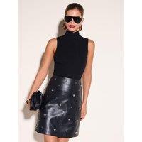 Friends Like These Womens Studded Faux Leather Mini Skirt - Black