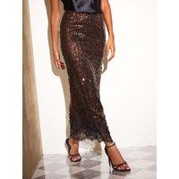 Friends Like These Womens Lace Hem Sequin Maxi Skirt - Chocolate Brown