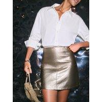 Friends Like These Womens Metallic Faux Leather High Rise Mini Skirt - Gold