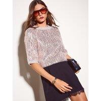 Friends Like These Womens Sequin 3/4 Sleeve T-Shirt - Silver