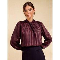 Friends Like These Womens Twist Neck Lurex Stripe Blouse - Red