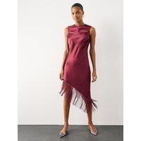 The Very Collection Womens Asymmetric Fringed Satin-Look Midi Dress - Burgundy