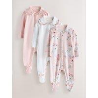 Ted Baker Baby Girls Blossom 3 Pack Frilled Collar Popper Front Sleepsuits