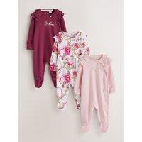 Ted Baker Baby Girls Frame 3 Pack Ruffle Shoulder Button Front Sleepsuits