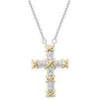 Say It With Luxe Kiss Cross 2-Tone Sparkly Pendant Necklace - Silver & Gold