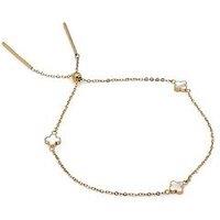 Say It With Unisex Adjustable Clover Pearl-Look Bracelet - Gold