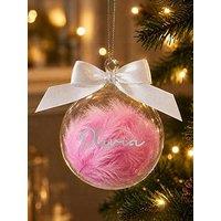 The Personalised Memento Company Personalised Pink Feather Bauble With Ribbon