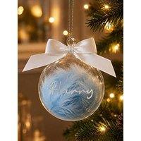 The Personalised Memento Company Personalised Blue Feather Bauble With Ribbon