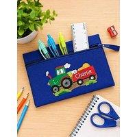 The Personalised Memento Company Personalised Tractor Blue Pencil Case