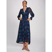 Jolie Moi Womens Wrap Front Stretch Mesh Maxi Dress - Navy