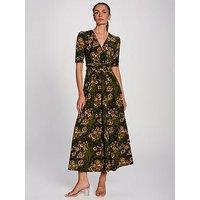 Jolie Moi Womens Wrap V-Neck Stretch Jersey Maxi Dress - Green
