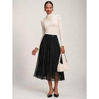 Jolie Moi Womens Crinkle Mesh Elasticated Waist Midi Skirt - Black