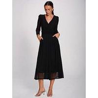 Jolie Moi Womens Wrap V-Neck Pleated Maxi Dress - Black