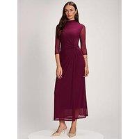 Jolie Moi High Neck Long Sleeve Mesh Maxi Dress