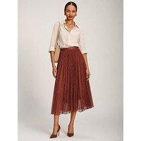 Jolie Moi Womens Crinkle Mesh Pleated Midi Skirt - Brown