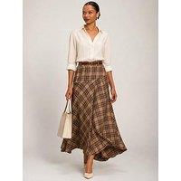 Jolie Moi Womens Asymmetric Check Woven Maxi Skirt - Brown