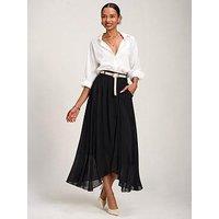 Jolie Moi Womens Asymmetric Frill Chiffon Maxi Skirt - Black
