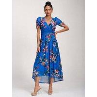 Jolie Moi Womens Petite Mesh Floral Dip Hem Maxi Dress - Blue