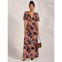 Jolie Moi Womens Draped Mesh Angel Sleeve Maxi Dress - Orange