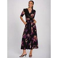 Jolie Moi Womens Wrap Front Stretch Jersey Maxi Dress - Black