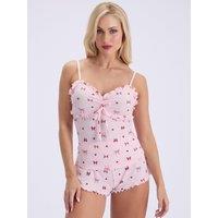 Boux Avenue Womens Bow Rib Tie Front Short Pyjama Set - Pink