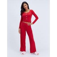 Boux Avenue Boux Avenue Pointelle Bow Trim Pyjama Set - Red Mix