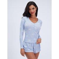 Boux Avenue Womens Bow Rib Modal Button Front Short Pyjama Set - Blue