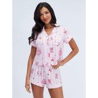 Boux Avenue Womens Champagne Disco Modal Button-Through Short Pyjama Set - Pink