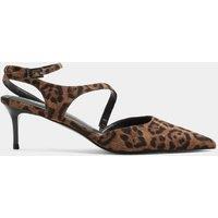 Long Tall Sally Womens Asymmetric Glitz Buckle Kitten Heel Court Shoes - Brown