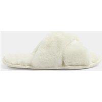 Long Tall Sally Womens Crossover Faux Fur Mule Slippers - White