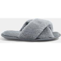 Long Tall Sally Womens Cross-Over Faux Fur Mule Slippers - Grey