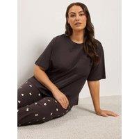 Yours Womens Curve Bows Wide Leg Soft-Feel Pyjama Set - Brown
