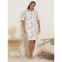 Yours Womens Plus Size Sheep Print Soft Touch Side Split Nightdress - Cream