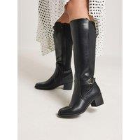 Yours Womens Wide Fit Stretch D-Ring Buckle Boots - Black