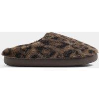 Yours Womens Leopard Faux Fur Mule Slippers - Brown