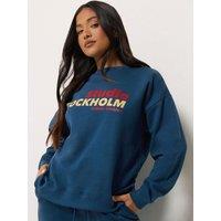 Pixiegirl Womens Petite Stockholm Print Sweatshirt - Blue