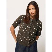 Pixiegirl Womens Petite Polka Dot Button-Through Cardigan - Brown