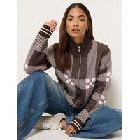 Pixiegirl Womens Petite Funnel Neck Zip-Through Bomber Jacket - Brown