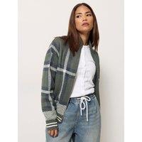 Pixiegirl Womens Petite Check Funnel Neck Bomber Jacket