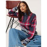 Pixiegirl Womens Petite Funnel Neck Check Bomber Jacket
