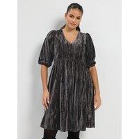 Yours Womens Curve Crushed Velour V-Neck Tea Dress - Brown