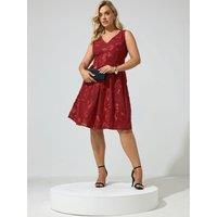 Yours Womens Curve Floral Applique V-Neck Mini Dress - Red