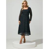 Yours Womens Curve Square Neck Sequin Maxi Dress - Black
