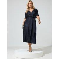 Yours Womens Curve Wrap Metallic Maxi Dress - Blue