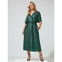 Yours Womens Curve Metallic Wrap Tie Waist Midi Dress - Green