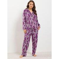 Yours Curve Leopard Long Sleeve Button Pj Set