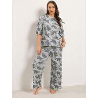 Yours Womens Curve Leopard Sleep T-Shirt Pj Set - Grey